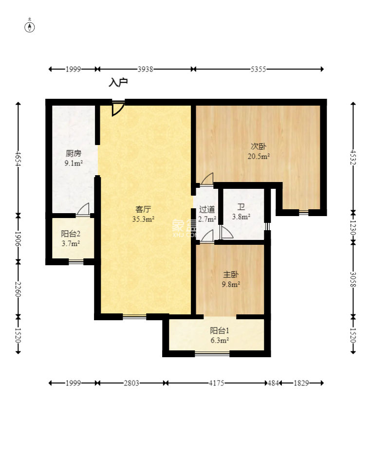 北辰三角洲E5区  2室2厅1卫   118.00万