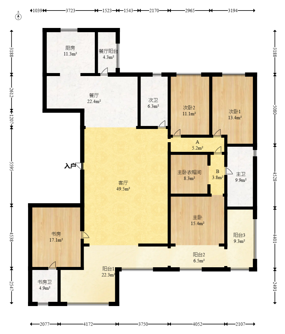 地铁中建江山玖樾  5室2厅3卫   350.00万室内图1