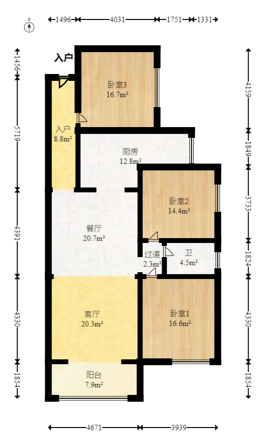润和长郡（润和紫郡二三期）  3室2厅1卫   79.80万室内图1