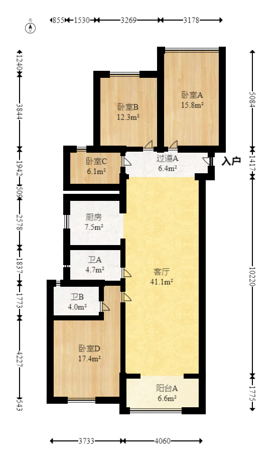 中海珑悦府  4室2厅2卫   142.00万室内图1