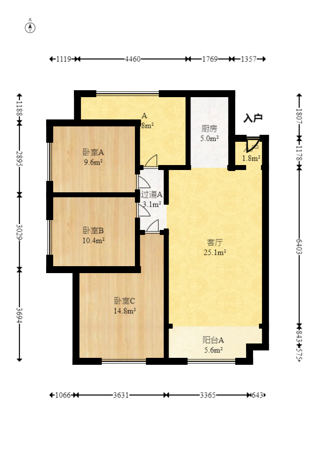 才子嘉都  3室2厅1卫    89.8万室内图1