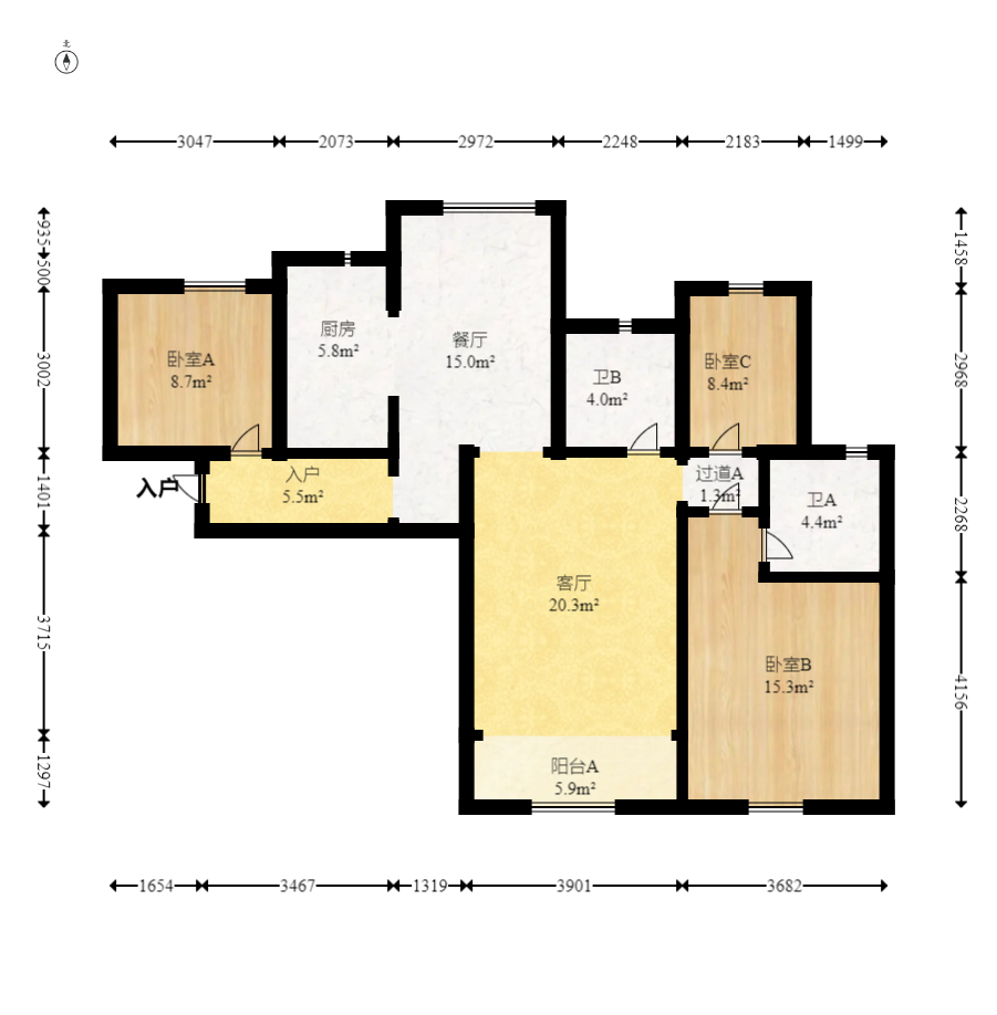 卓越蔚蓝城邦  3室2厅2卫   115.00万室内图1