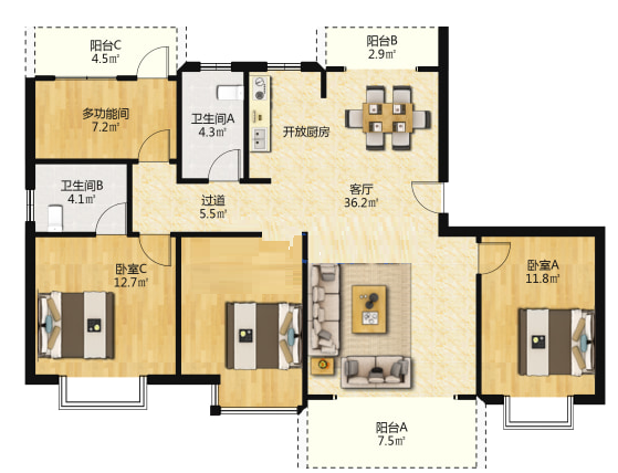 亿都时光 4室2厅2卫 115.0万 亿都时光 4室2厅2卫 115.0万室内图