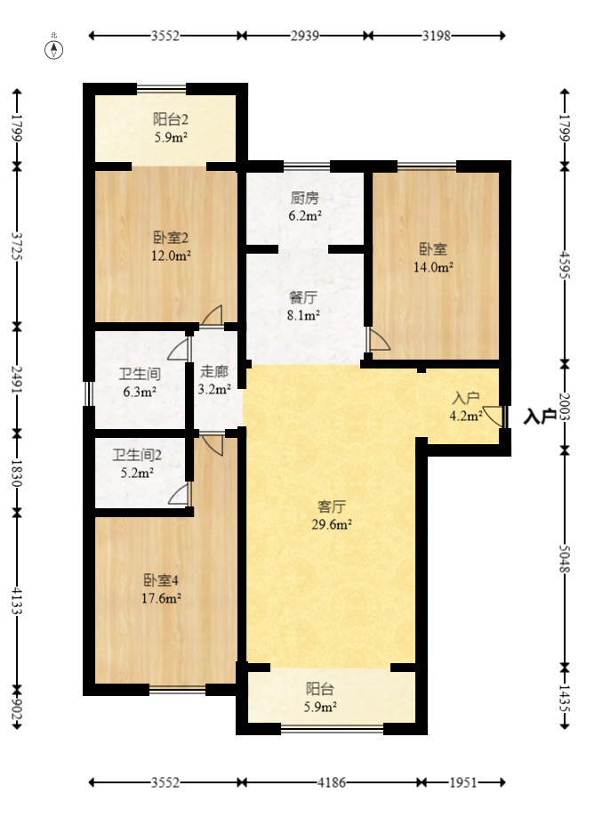 东方美地 4室2厅2卫 91.8万 东方美地 4室2厅2卫 91.8万户型图