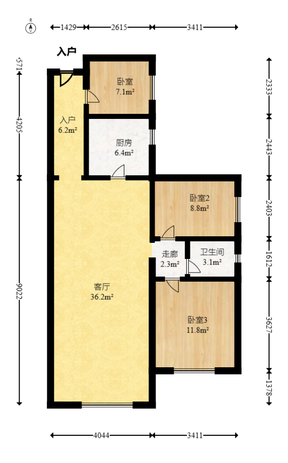 佳美紫郡  3室2厅1卫   49.80万室内图1