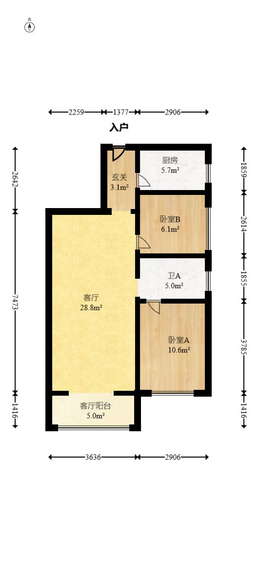 谷山庭院  2室2厅1卫   48.00万室内图1