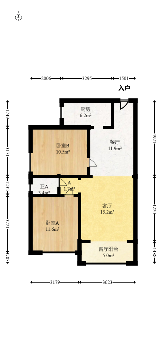 钰龙天下一期  2室2厅1卫   195.00万室内图1