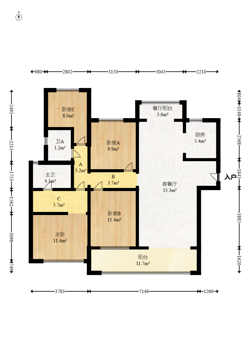 滨江府1913  4室2厅2卫   262.00万室内图1