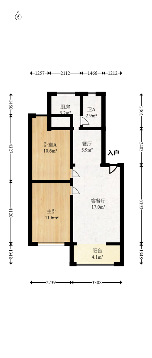 岳银小区（一二三五村）  2室1厅1卫   58.00万室内图1