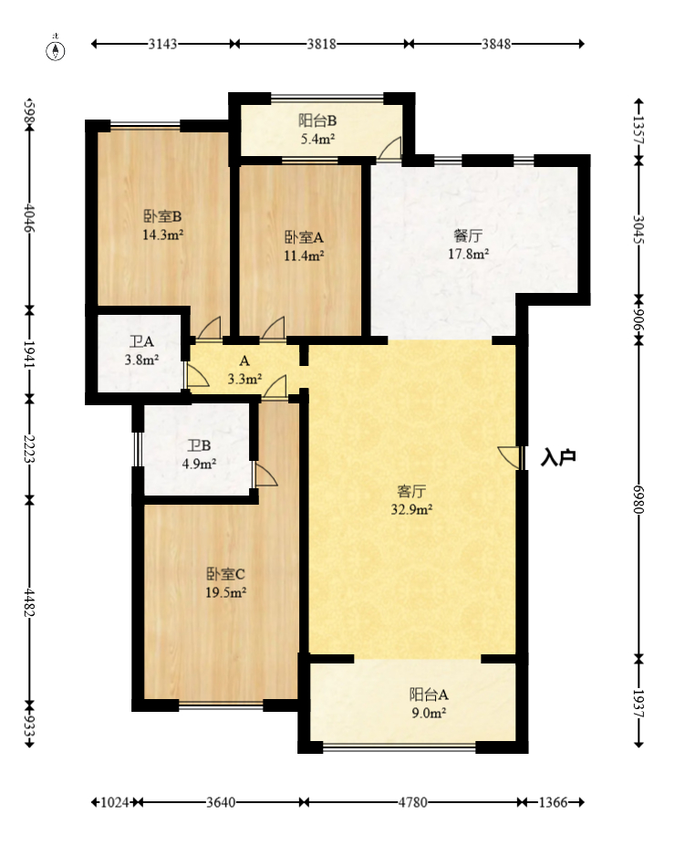 万煦园 3室2厅2卫 83.0万 万煦园 3室2厅2卫 83.0万户型图
