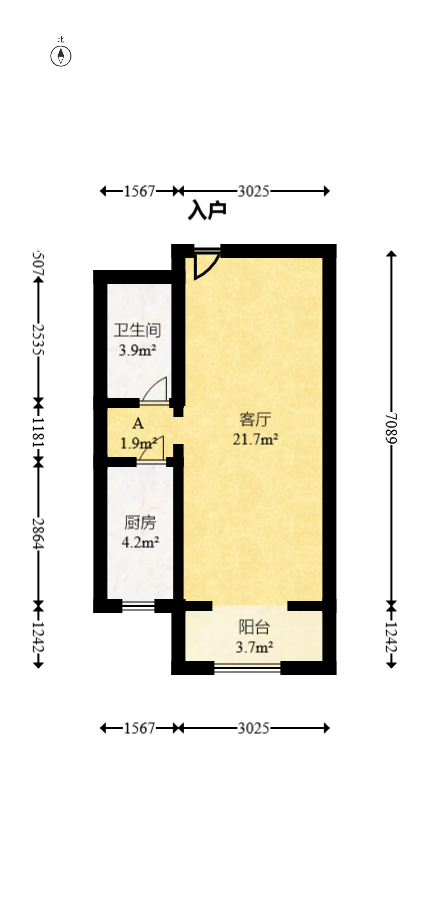 果遇微住宅（筑安雅居）  1室1厅1卫   50.00万室内图1