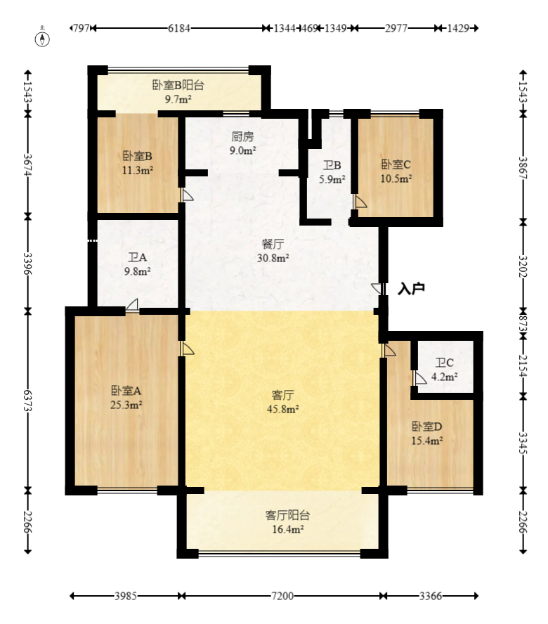 万科森林公园  4室2厅3卫   380.00万室内图1