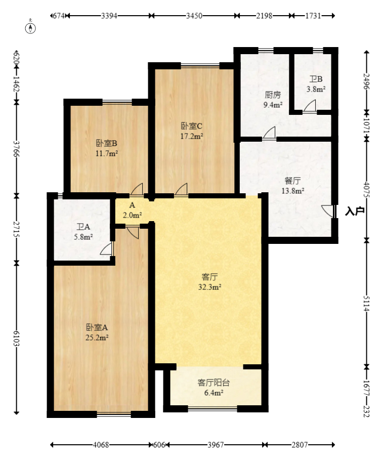 八方小区B区  3室2厅2卫    388.8万 八方小区B区  3室2厅2卫    388.8万户型图