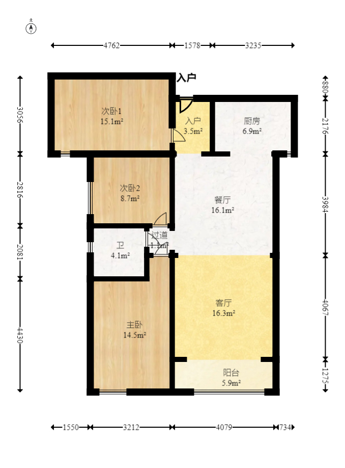 北辰三角洲C3区  3室2厅2卫   160.00万室内图1
