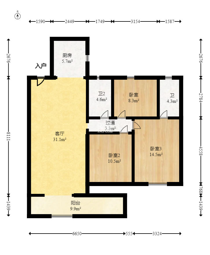 麓谷山湖郡 3室2厅2卫 88.0万 麓谷山湖郡 3室2厅2卫 88.0万户型图