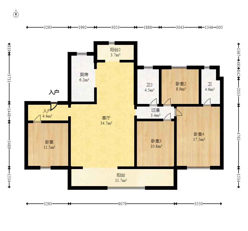 招商麓山府  4室2厅2卫   230.00万室内图1