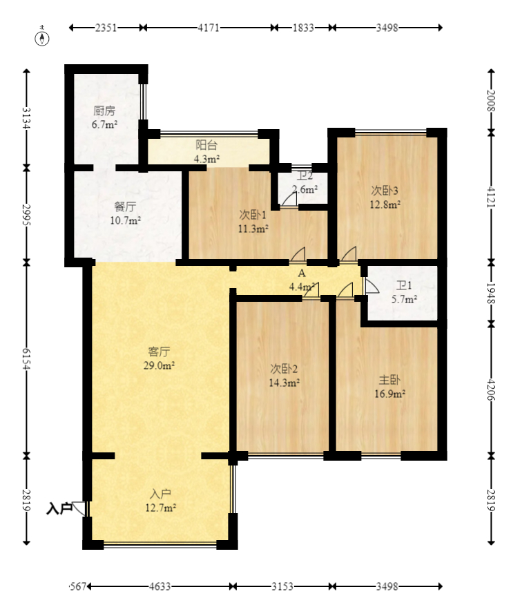 星湖湾一期洋房 4室2厅2卫 148.0万 星湖湾一期洋房 4室2厅2卫 148.0万户型图