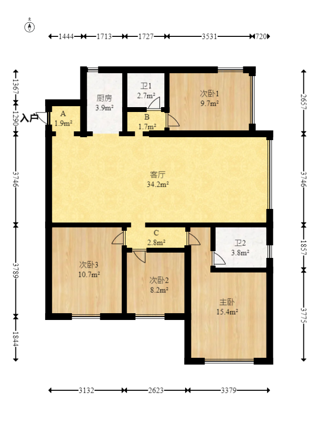 星湖湾一期高层  4室2厅1卫    93.8万室内图1