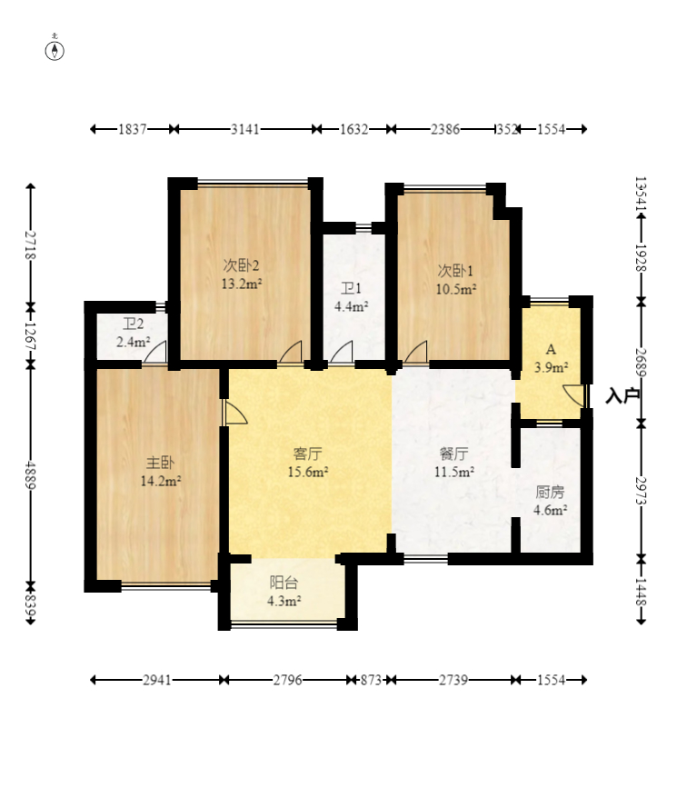 海伦春天  3室2厅2卫    88.0万 海伦春天  3室2厅2卫    88.0万户型图
