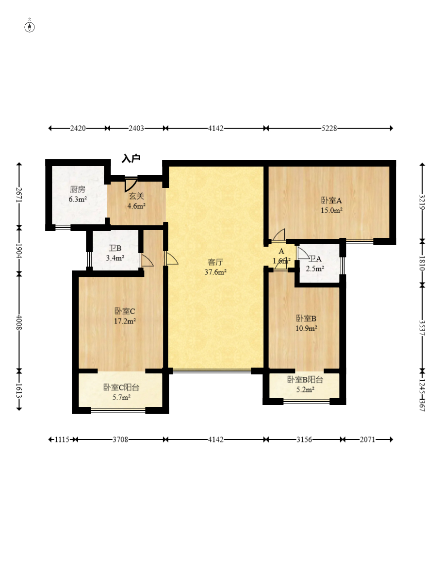 八方小区C区  3室2厅2卫    350.0万 八方小区C区  3室2厅2卫    350.0万户型图