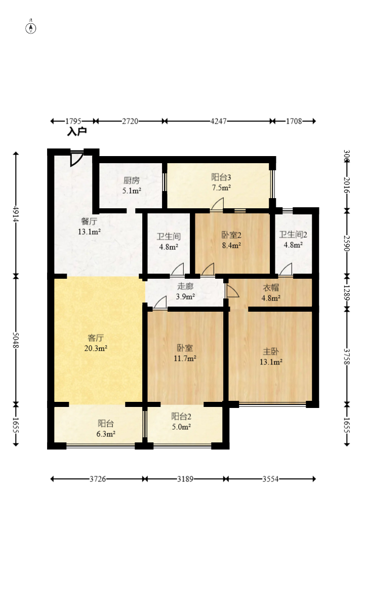 美的云樾  3室2厅2卫   151.00万室内图1