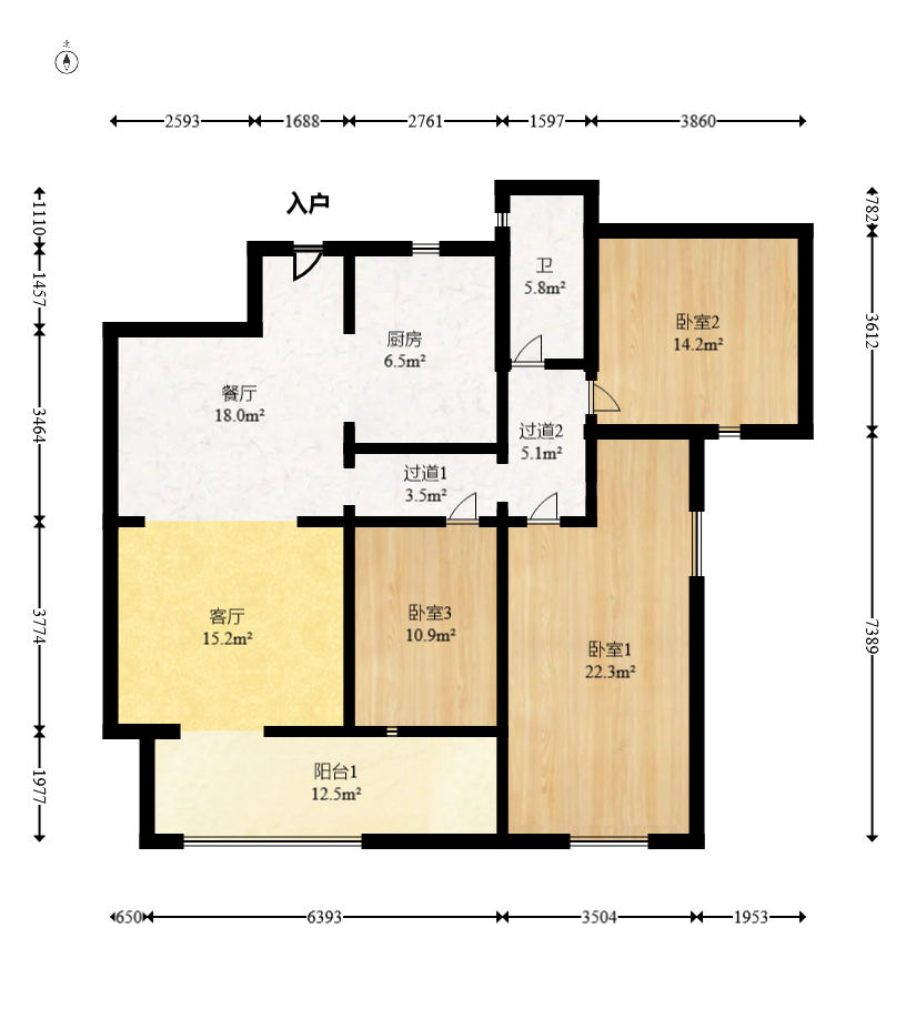 美的翰城  3室2厅2卫    76.0万 美的翰城  3室2厅2卫    76.0万户型图