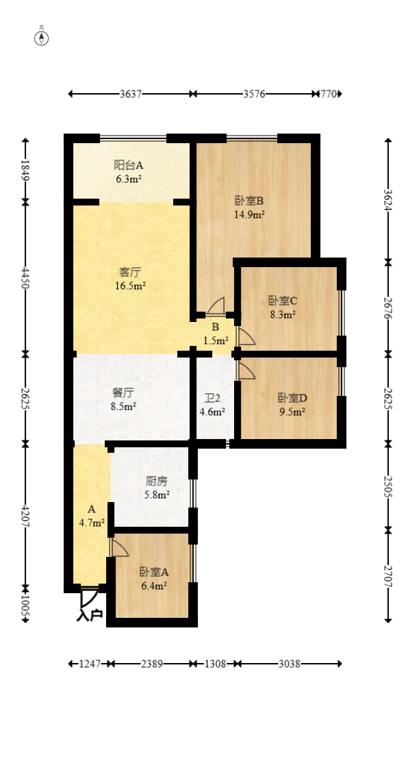 香樟兰亭（朗峰苑）  4室2厅1卫   91.80万室内图1