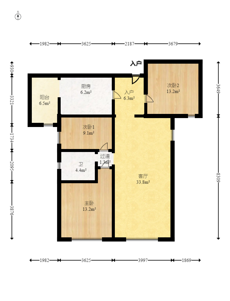 北辰三角洲B2E2区  3室2厅1卫   175.00万室内图1