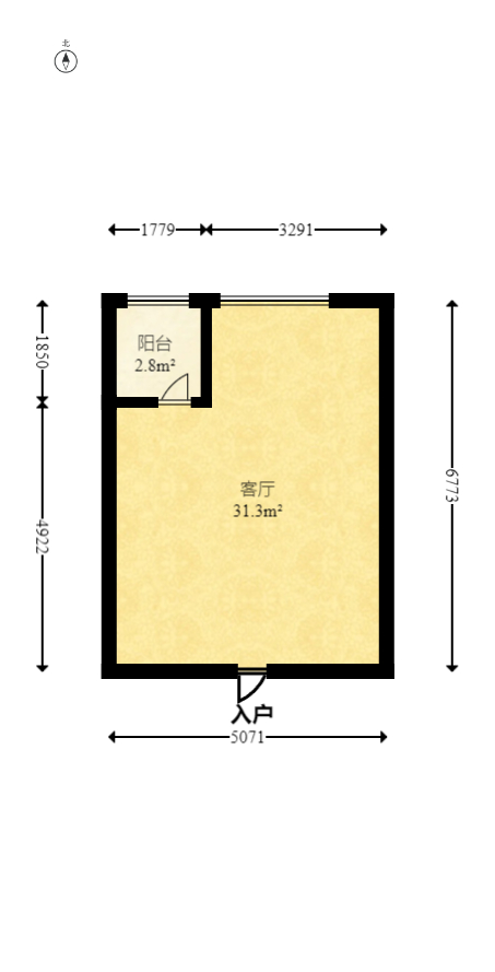 保利中环广场（保利中悦苑）  1室1厅1卫   34.50万室内图1
