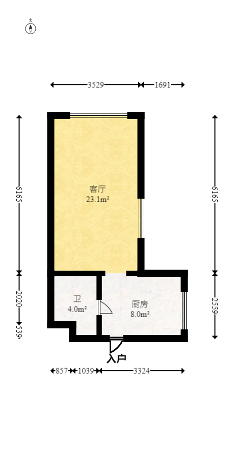 润和紫郡一期  1室1厅1卫    22.0万室内图1