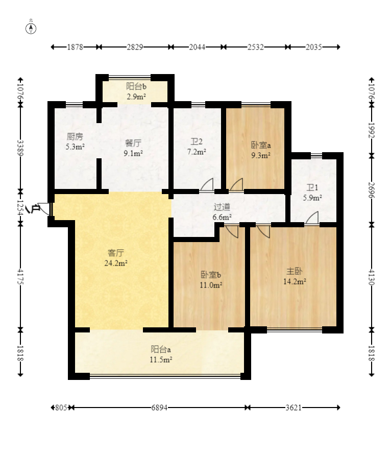 亿达智造小镇望天悦 3室2厅2卫 68.0万 亿达智造小镇望天悦 3室2厅2卫 68.0万户型图