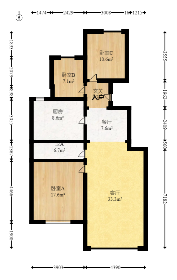 中铁西江悦一期  3室2厅2卫   135.00万室内图1