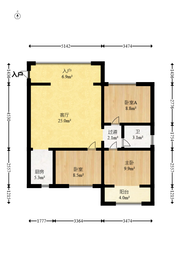 蝴蝶谷 3室2厅1卫 50.0万 蝴蝶谷 3室2厅1卫 50.0万户型图