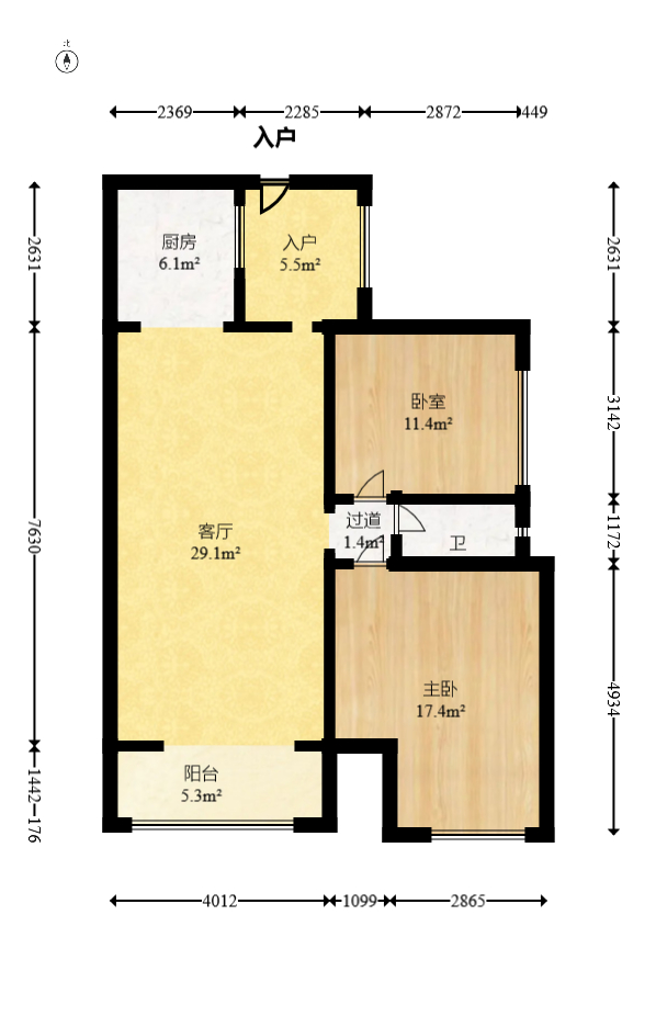 融圣国际  2室2厅1卫   130.00万室内图1