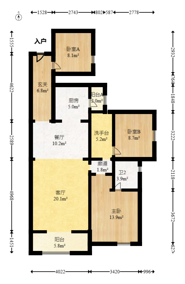 蔷薇国际  3室2厅2卫   70.00万室内图1