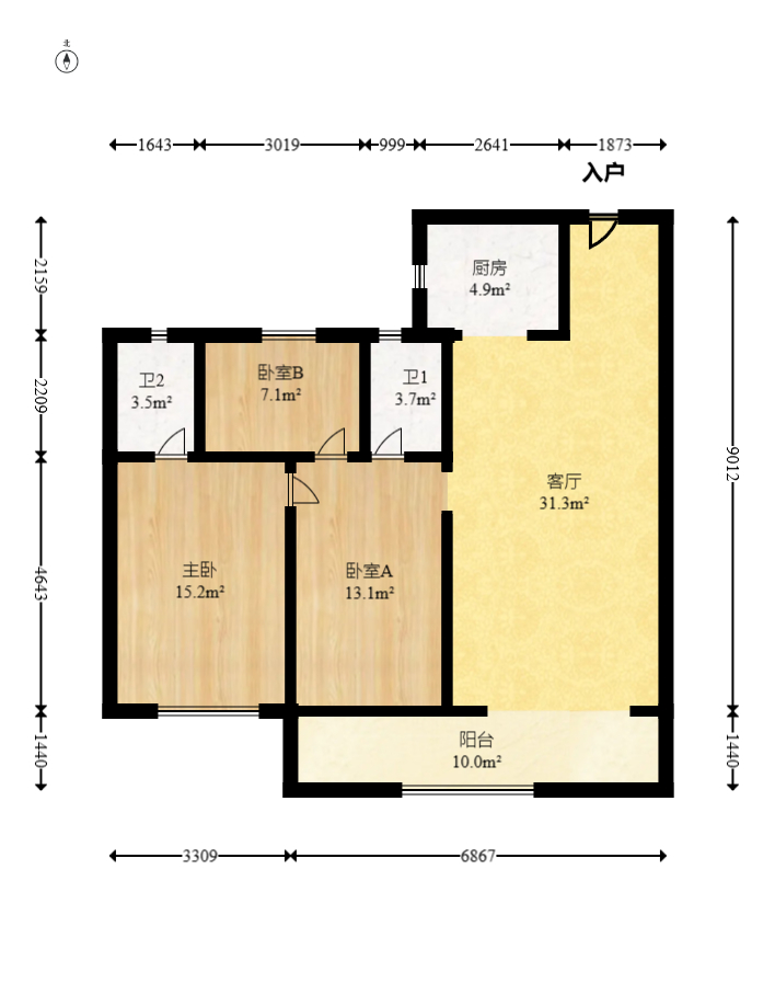 建投象山国际  3室2厅2卫   108.00万室内图1