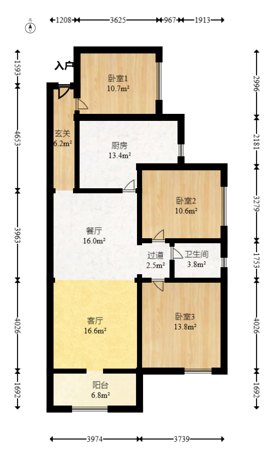 润和滨江府  3室2厅1卫   105.00万室内图1