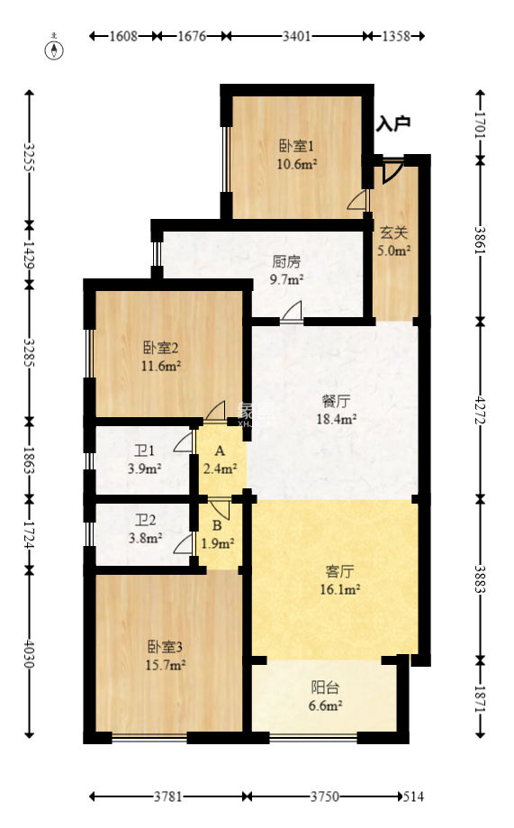 润和又一城  3室2厅2卫    105.8万