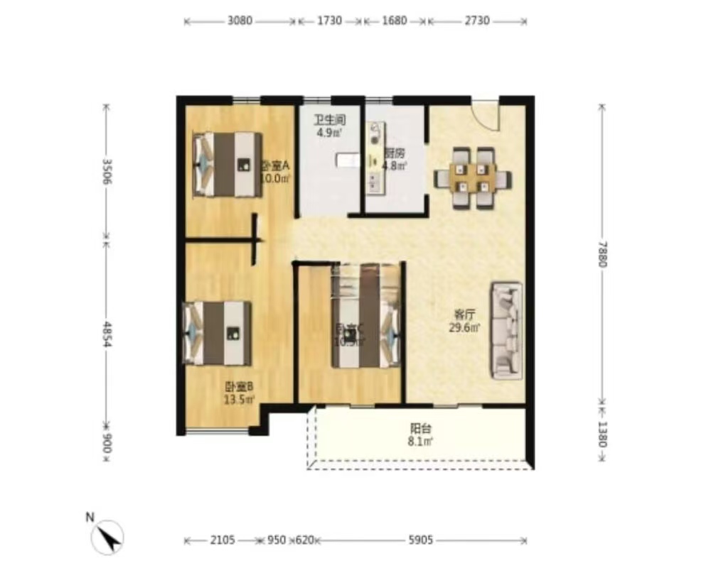 香江悦府 3室2厅2卫 49.0万 香江悦府 3室2厅2卫 49.0万室内图