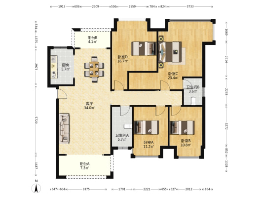 华晨神农湾 4室2厅2卫 128.0万 华晨神农湾 4室2厅2卫 128.0万室内图