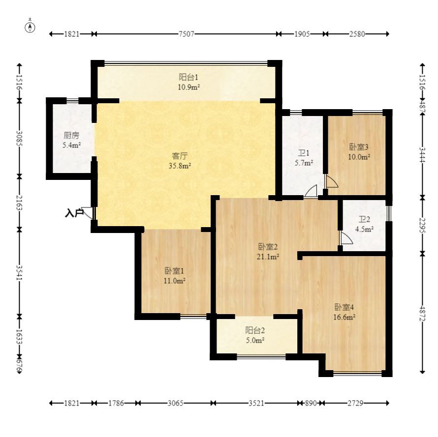 建发中央悦府  4室2厅2卫   200.00万室内图1
