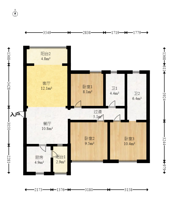 佳兆业时代广场  3室2厅2卫   108.00万室内图1