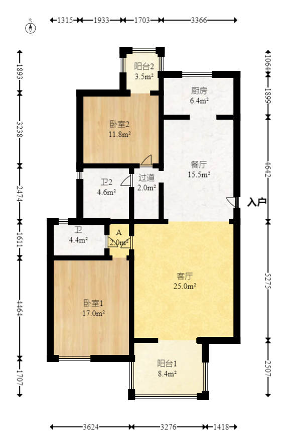 西街花园  2室2厅2卫   102.00万室内图1