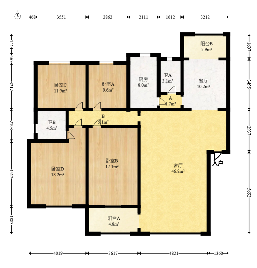 兴汉门公寓 4室2厅2卫 135.8万 兴汉门公寓 4室2厅2卫 135.8万户型图