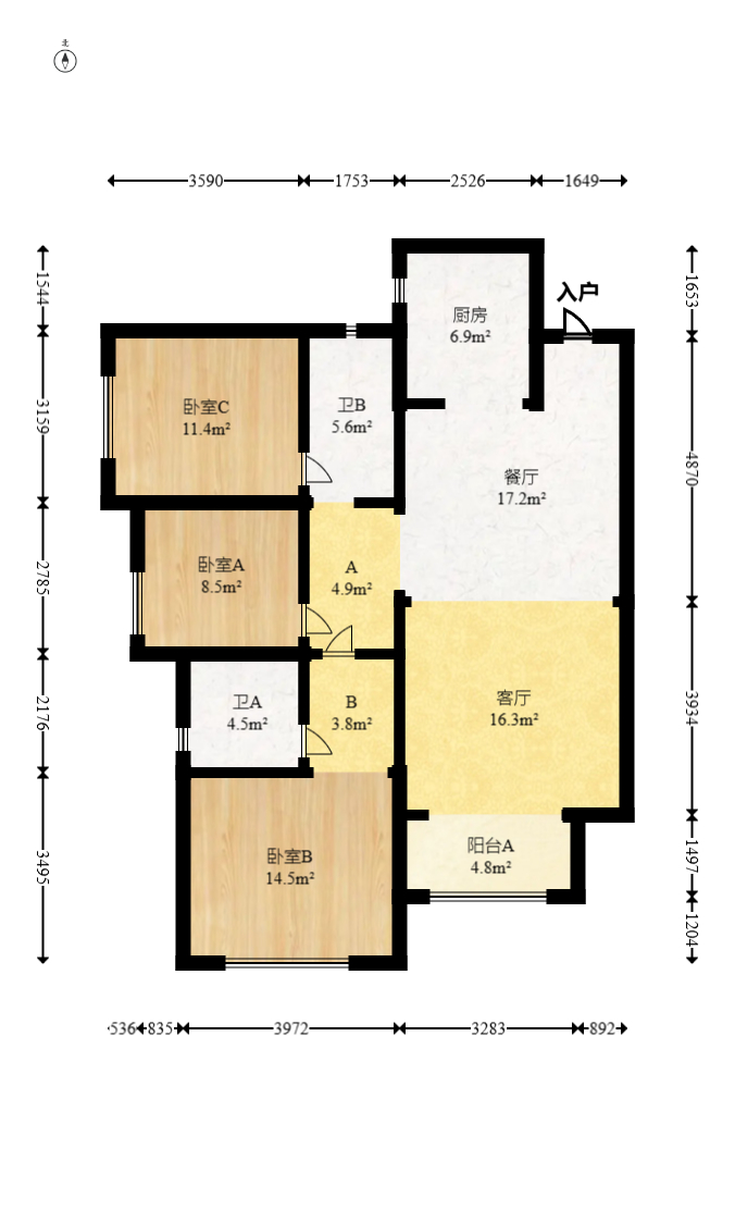 合能枫丹丽舍(柏悦名苑) 3室2厅2卫 115.0万 合能枫丹丽舍(柏悦名苑) 3室2厅2卫 115.0万户型图
