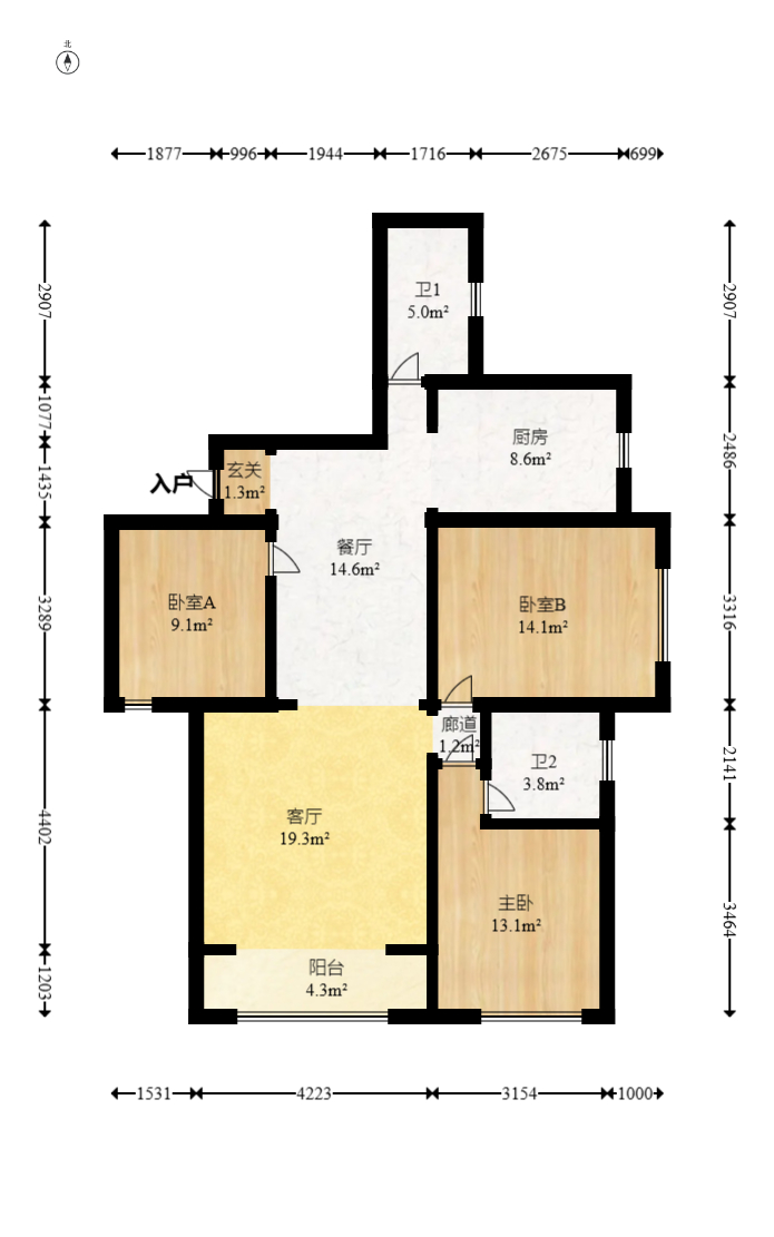 邦盛水岸御园  3室2厅2卫   75.00万室内图1