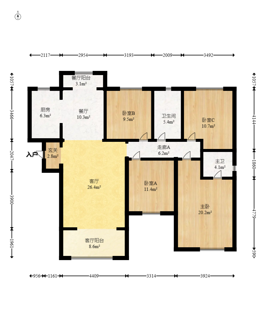 北辰中央公园DF区  4室2厅2卫    155.0万 北辰中央公园DF区  4室2厅2卫    155.0万户型图