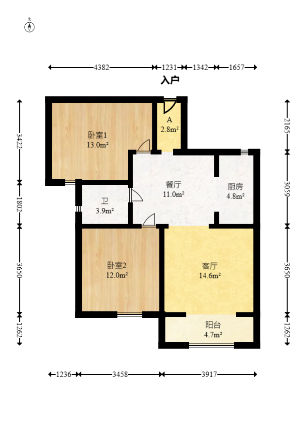 爱琴海岸  2室1厅1卫   68.80万室内图1
