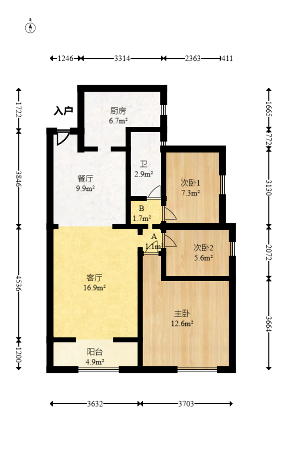 水岸世景  3室2厅1卫    65.0万室内图1