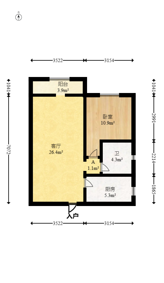 恒基凯旋门一二期  1室1厅1卫   49.80万室内图1